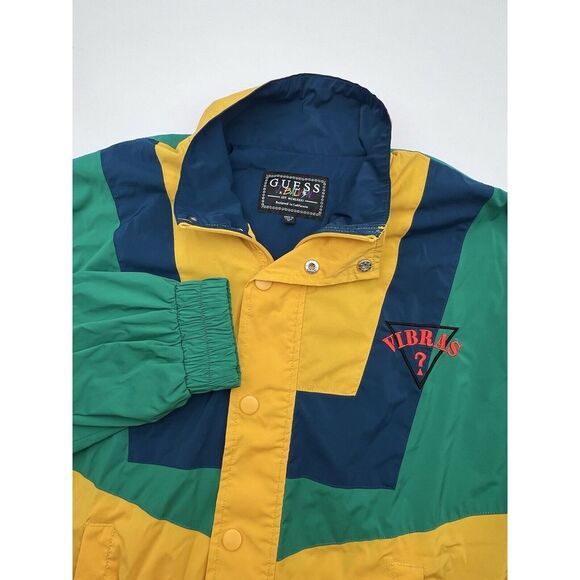 Guess X J Balvin Vibras‎ Windbreaker Jacket Medium Color Block Zip Button - Picture 1 of 11